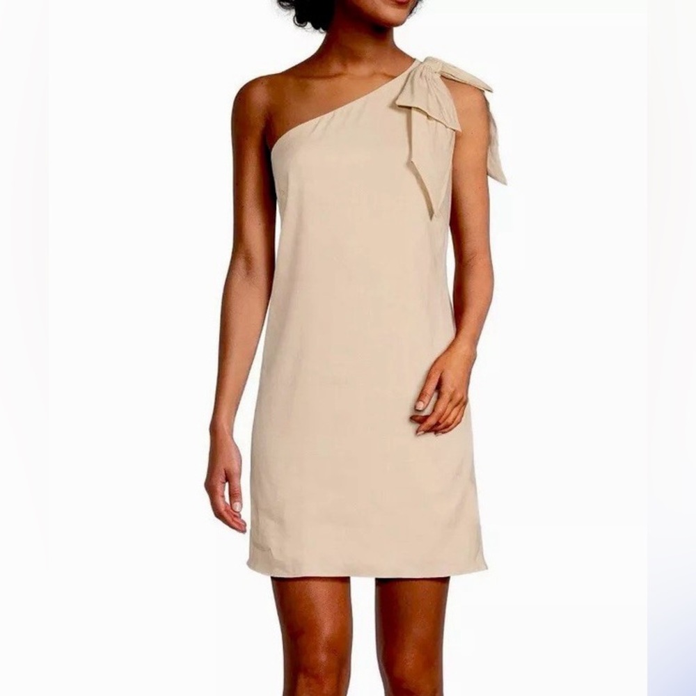 ANTONIO MELANI NWT Charlie Linen Blend Beige One-Shoulder Dress Size 14